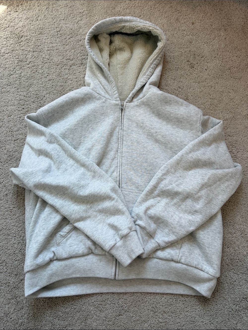 Women’s Light Gray Sherpa-Lined Zip Hoodie